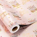 MAYPLUSS Birthday Cake Wrapping Paper Roll - 17 Inch X 16.5 Ft - Celebration Cake Design Paper Fun Candle Print w/Gold Shine Birthday Party Theme Gift Wrap Pastel for Wedding, Bridal Shower &amp; Holiday
