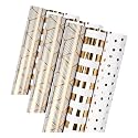 MAYPLUSS Birthday Wrapping Paper Roll - Mini Roll - 17 inch x 120 inch Per roll - White &amp; Gold Foil Design (42.3 sq.ft.ttl) (Pack of 3)
