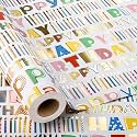 MAYPLUSS Foil Happy Birthday Wrapping Paper Roll - 17 In x 16.5 Ft - Shiny Colorful Happy Birthday Lettering Girl Festival Gift Wrap Paper for Party, Baby Showe