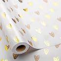 MAYPLUSS Foil Hearts Wrapping Paper Roll - 17 Inch X 33 Feet - Luxury Metallic Golden Heart Design Holiday Gift Wrap Present Paper for Valentine’s Day, Birthdays, Wedding, Anniversaries
