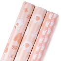 MAYPLUSS Pink Gift Wrapping Paper Roll - 17" X 120" Per Roll - Lovely Girly Little Girl Elephant, Clothing, Footprint Themed Birthday Gift Wrap Present Paper for Baby Shower, New Baby Party