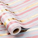 MAYPLUSS Pink Wrapping Paper Roll - Metallic Girl Gold Striped Gift Wrap