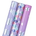 MAYPLUSS Purple Mermaid Wrapping Paper, Birthday Girl Wrapping Paper, Metallic Foil Mermaid Scale Scallop Pattern Ocean Gift Wrap for Girls,Kids, Baby Shower (Mini Roll, 17 Inch x 120 Inch Per Roll)