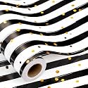 MAYPLUSS Stripe Wrapping Paper, Black and White Striped Wrapping Paper, Chic Black &amp; White Stripes with Gold Speckles Birthday Gift Wrap for Father's Day, Graduations, Christmas (17 Inch X 16.5 Feet)