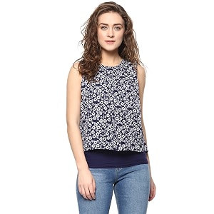 mayra Womens Crepe Blue Color Sleeveless Top