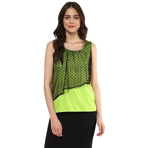 mayra Womens Crepe Green Color Sleeveless Top