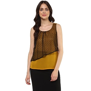 mayra Womens Crepe Yellow Color Sleeveless Top