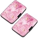 Mayski 2 Pack Credit Card Holder for Women RFID Blocking Wallet, Pink Lotus