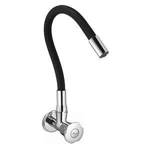 brass kitchen tap for sink  flexible swivel spout  chrome amp matte black  cold water sink cock  premium brass  silicone  10 years warranty sleek-51-sf