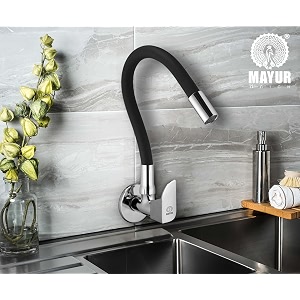 brass kitchen tap for sink  flexible swivel spout  chrome amp matte black  cold water sink cock  premium brass  silicone  10 years warranty alive-9501-sf