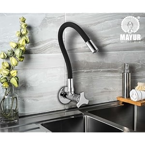 brass kitchen tap for sink  flexible swivel spout  chrome amp matte black  cold water sink cock  premium brass  silicone  10 years warranty trio-501-sf