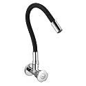 Brass Kitchen Tap for Sink | Flexible Swivel Spout | Chrome &amp; Matte Black | Cold Water Sink Cock | Premium Brass + Silicone | 10 Years Warranty (SLEEK-51-SF)