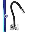 Brass Kitchen Tap for Sink | Flexible Swivel Spout | Chrome &amp; Matte Black | Cold Water Sink Cock | Premium Brass + Silicone | 10 Years Warranty (FUSION-2501-SF)