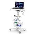 MB-C07 Height Adjustable, Anti-Theft, Anti-Slip Medical Laptop Workstation Trolley Cart With Wheels, Oral Scanner Holder, Basket Storage, Dual Tray | Large Tabletop for Dental Office, Hospital, Clinic