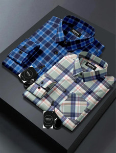 mbf66 men regular fit checkered spread collar casual shirt pack of 2