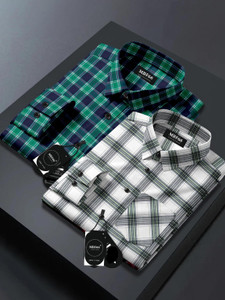 mbf66 men checkered casual multicolor shirt