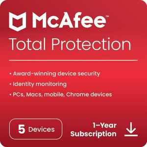 mcafee 2026 5 pc 1 year total security compatible with android windows and mac ios email delivery - no cd
