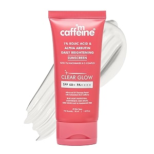 mcaffeine clear glow 1 kojic acid amp alpha arbutin brightening sunscreen spf 50 pa niacinamide-dark spots amp pigmentation uva-b sun protectionfor men amp women - 50ml for all skin type