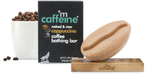 mcaffeine naked  raw cappuccino coffee bathing bar soap  polishing  toning  caramel almond milk  ph 55 skin friendly 100 g