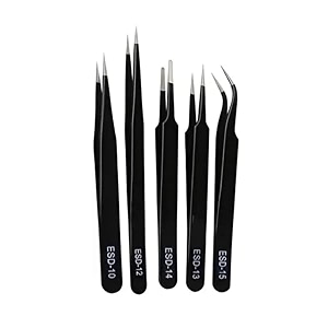 mcare 5pcs esd anti-static tweezer set for repairing diy forceps for craft precision tweezer for jewellery making