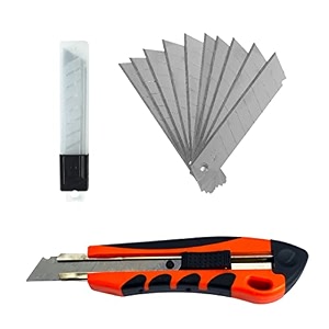 mcare 18mm box cutter knife with self lock system for thermocol plastic arts amp crafts pattern grip sharp box opener knife with 10 replacement blade