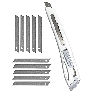 mcare 9mm box cutter knife with self lock system for thermocol cardboard arts amp crafts pattern grip sharp box opener knife with 10 replacement blade