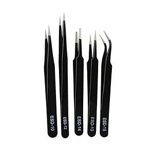 mcare 5pcs esd anti-static tweezer set for repairing diy forceps for craft precision tweezer for jewellery making