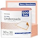 McKesson Underpads Bed Pads, Heavy Absorbency, 30 x 36 in, 500 ct