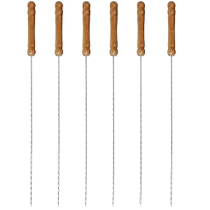 stainless steel wide reusable bbq barbecue metal flat skewers stick with nonslip wood handle for paneer tikka meat kabab shrimp chicken vegetable outdoor cooking grilling pack of 6