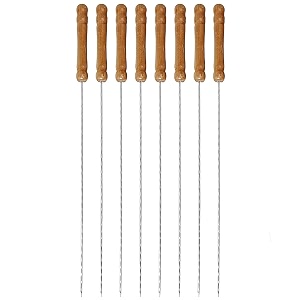 stainless steel wide reusable bbq barbecue metal flat skewers stick with nonslip wood handle for paneer tikka meat kabab shrimp chicken vegetable outdoor cooking grilling pack of 8