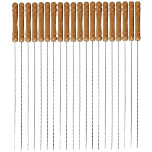 stainless steel wide reusable bbq barbecue metal flat skewers stick with nonslip wood handle for paneer tikka meat kabab shrimp chicken vegetable outdoor cooking grilling pack of 20