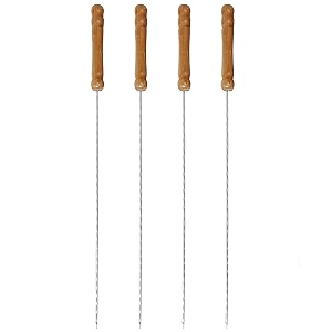 stainless steel wide reusable bbq barbecue metal flat skewers stick with nonslip wood handle for paneer tikka meat kabab shrimp chicken vegetable outdoor cooking grilling pack of 4