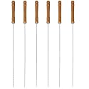 Stainless Steel Wide Reusable BBQ Barbecue Metal Flat Skewers (Stick) with Nonslip Wood Handle for Paneer Tikka, Meat, Kabab, Shrimp, Chicken, Vegetable, Outdoor Cooking, Grilling, Pack of 6