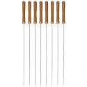 Stainless Steel Wide Reusable BBQ Barbecue Metal Flat Skewers (Stick) with Nonslip Wood Handle for Paneer Tikka, Meat, Kabab, Shrimp, Chicken, Vegetable, Outdoor Cooking, Grilling, Pack of 8