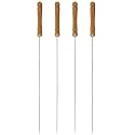 Stainless Steel Wide Reusable BBQ Barbecue Metal Flat Skewers (Stick) with Nonslip Wood Handle for Paneer Tikka, Meat, Kabab, Shrimp, Chicken, Vegetable, Outdoor Cooking, Grilling, Pack of 4
