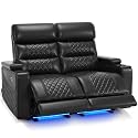 MCombo 55.1'' Zero Gravity Power Loveseat Recliner for Adults, Home Theater Seating with Power Headrest, FSC Certified, USB &amp; Type C Ports, Armrest Storage &amp; LED Light HTS470 (Black, Loveseat)