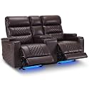 MCombo Zero Gravity Power Recliner Loveseat with Adjustable Headrest for Living Room, Home Theater Seating with USB &amp; Type-C Port, Armrest Storage &amp; LED HTS480 (Dark Brown, Loveseat with Console)