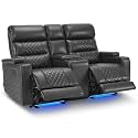 MCombo Zero Gravity Power Recliner Loveseat with Adjustable Headrest for Living Room, Home Theater Seating with USB &amp; Type-C Port, Armrest Storage &amp; LED HTS480 (Dark Grey, Loveseat with Console)