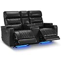 MCombo Zero Gravity Power Recliner Loveseat with Adjustable Headrest for Living Room, Home Theater Seating with USB &amp; Type-C Port, Armrest Storage &amp; LED HTS480 (Black, Loveseat with Console)