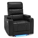 MCombo Power Recliner Chair for Adults, Home Theater Seating with Power Headrest, FSC Certified, USB &amp; Type C Ports, Armrest Storage &amp; LED Light HTS432 (Black, Single Recliner)