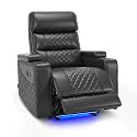 MCombo Power Recliner Chair for Adults, Home Theater Seating with Power Headrest, FSC Certified, USB &amp; Type C Ports, Armrest Storage &amp; LED Light HTS432 (Dark Grey, Single Recliner)
