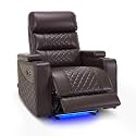 MCombo Power Recliner Chair for Adults, Home Theater Seating with Power Headrest, FSC Certified, USB &amp; Type C Ports, Armrest Storage &amp; LED Light HTS432 (Dark Brown, Single Recliner)