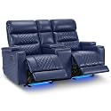 MCombo Zero Gravity Power Recliner Loveseat with Adjustable Headrest for Living Room, Home Theater Seating with USB &amp; Type-C Port, Armrest Storage &amp; LED HTS480 (Navy Blue, Loveseat with Console)