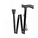 MCP Healthcare 4 Folding Sections Aluminium Foldable Walking Stick Adjustible Height, for Men, Women & Old People Support, Trekking Cane Stick, Easy to Store (Black)