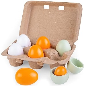mcpinky 6pcs wooden play eggs fake egg toys for kids kitchen pretend play food set for toddlers early development easter eggs gifts