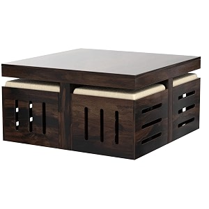 solid sheesham coffee table 4 seater with four stool for living room center coffee table for bedroomcafe home ampoffice mahogany finish