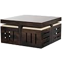 Solid Sheesham Coffee Table 4 Seater with Four Stool for Living Room Center Coffee Table for Bedroom,Cafe, Home &amp;Office (Mahogany Finish)