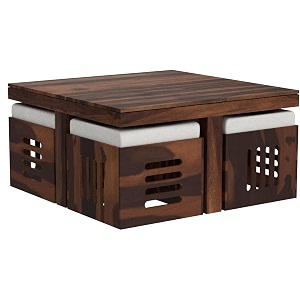 solid sheesham coffee table 4 seater with four stool for living room center coffee table for bedroomcafe home ampoffice natural finish