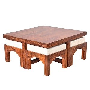 solid sheesham coffee table 4 seater with four stool for living room center coffee table for bedroomcafe home ampoffice square shape stool natural