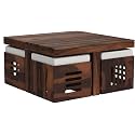 Solid Sheesham Coffee Table 4 Seater with Four Stool for Living Room Center Coffee Table for Bedroom,Cafe, Home &amp;Office (Natural Finish)